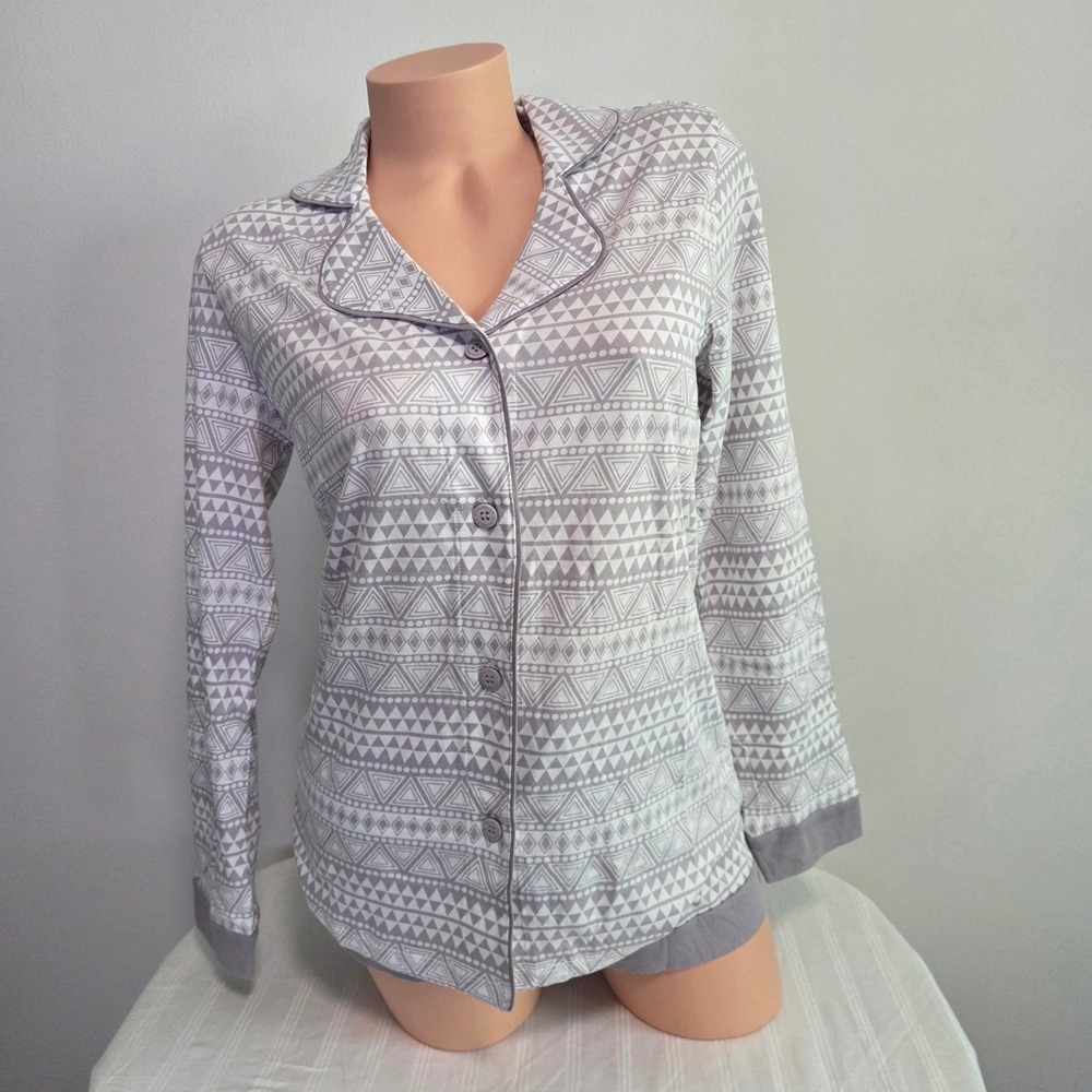 Cosabella Grey Geometric Tribal Print Pajama Set Long Sleeve Top Shorts PJ S